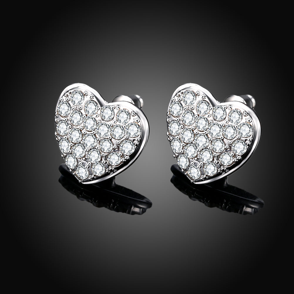 Micro-Pav'e Austrian Elements Heart Shaped Studs in 18K White Gold