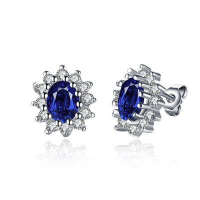 Sapphire Stud Earrings Set in 18K White Gold Plated - Golden NYC Jewelry www.goldennycjewelry.com fashion jewelry for women