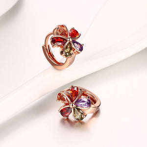 Rainbow Floral Austrian Clip On in 14K Rose Gold