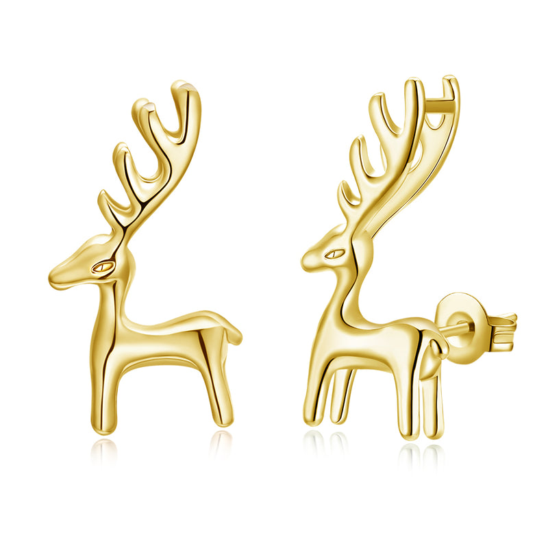 18K Gold Plated Classic Reindeer Design Stud Earrings - Three Options Available, , Golden NYC Jewelry, Golden NYC Jewelry  jewelryjewelry deals, swarovski crystal jewelry, groupon jewelry,, jewelry for mom,