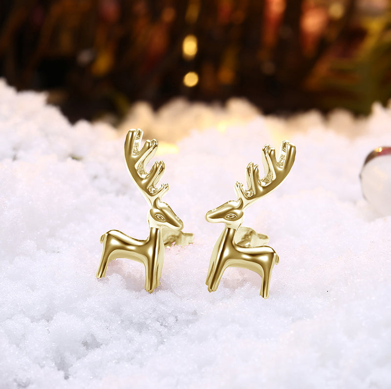 18K Gold Plated Classic Reindeer Design Stud Earrings - Three Options Available, , Golden NYC Jewelry, Golden NYC Jewelry jewelryjewelry deals, swarovski crystal jewelry, groupon jewelry,, jewelry for mom,