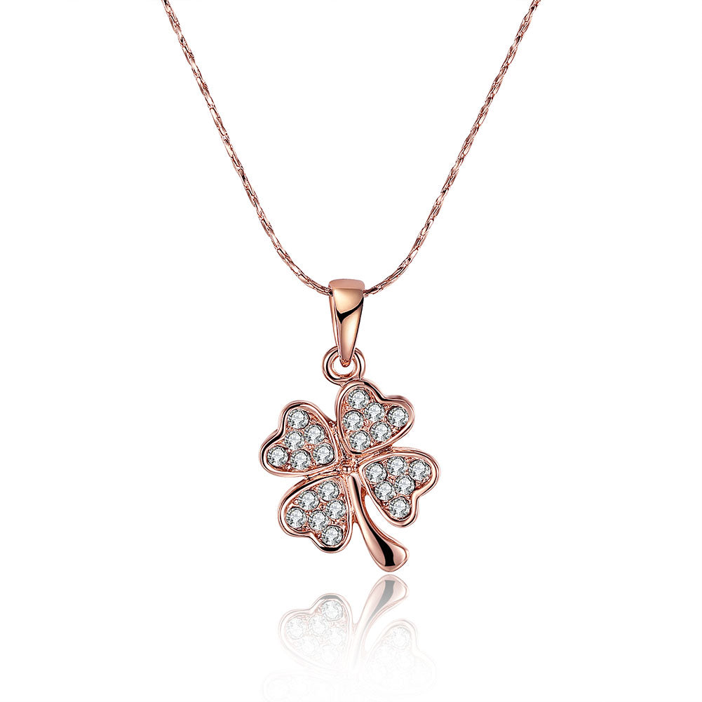 Swarovski Crystal Clover Necklace in 18K Rose Gold Plated