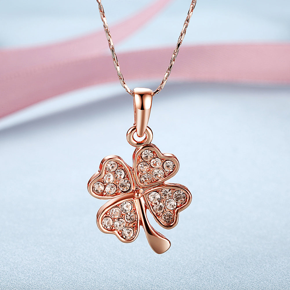 Austrian Crystal Clover Necklace in 18K Rose Gold Plated