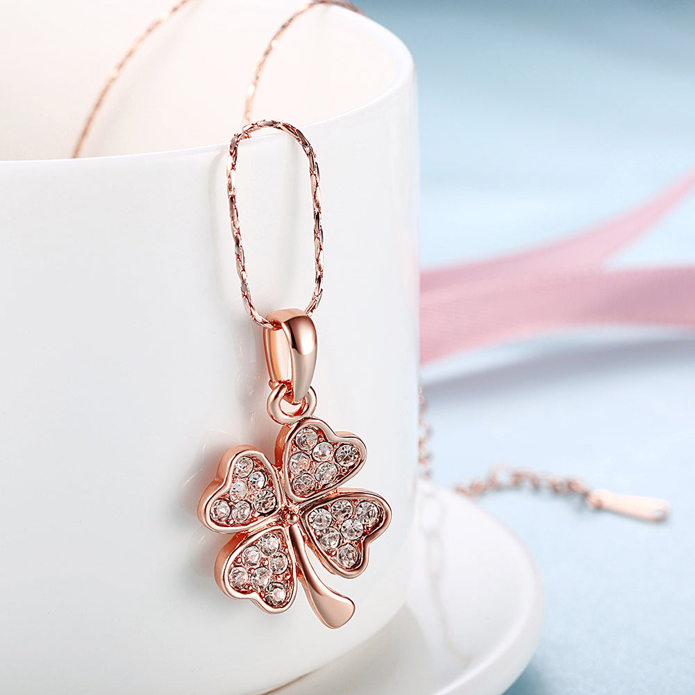 Swarovski Crystal Clover Necklace in 18K Rose Gold Plated