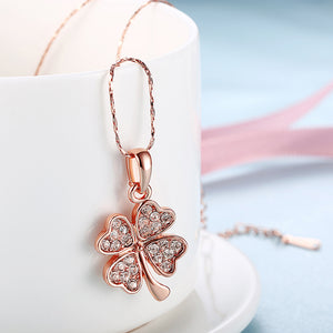 Austrian Crystal Clover Necklace in 18K Rose Gold Plated