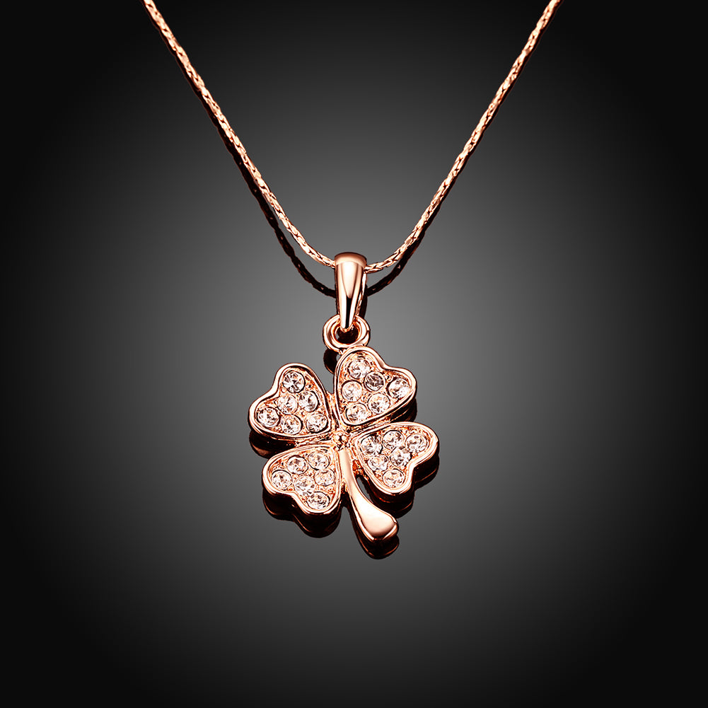 Swarovski Crystal Clover Necklace in 18K Rose Gold Plated