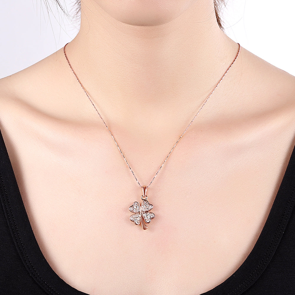 Swarovski Crystal Clover Necklace in 18K Rose Gold Plated