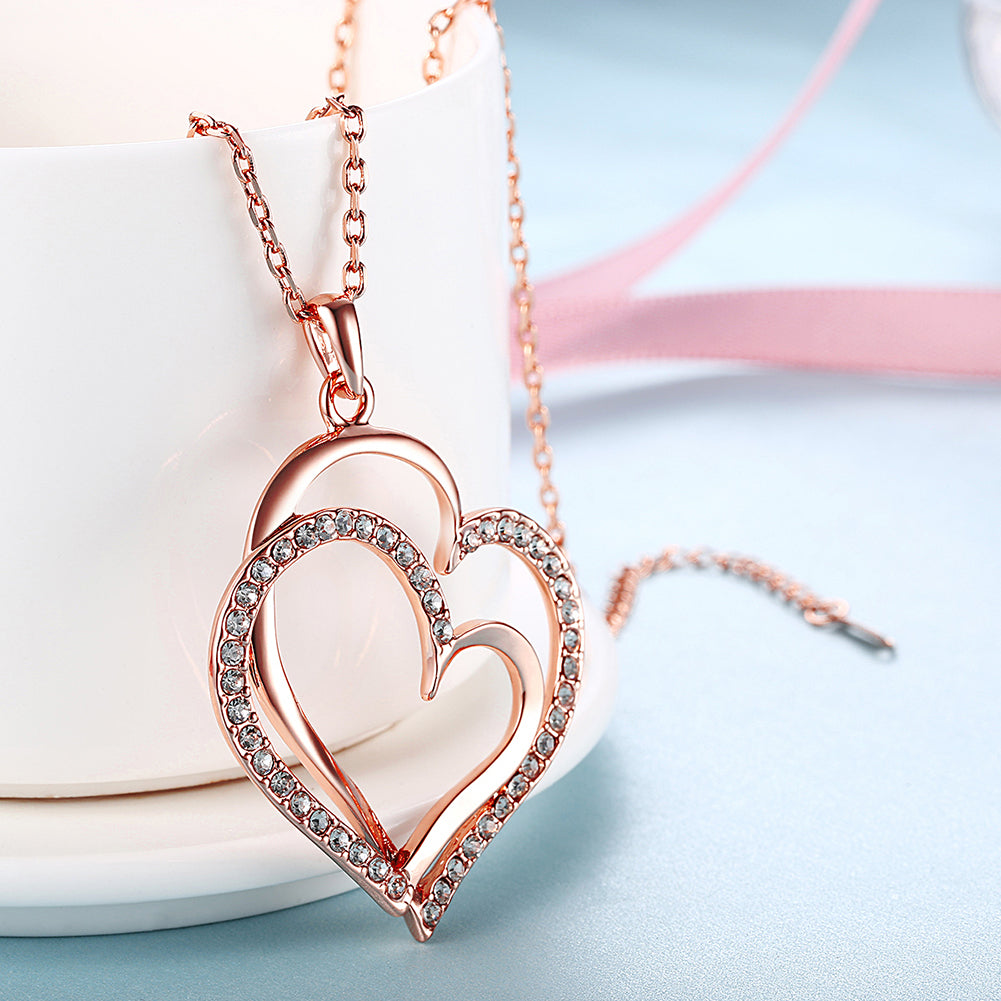 Curved Duo Intertwined Heart Shaped Swarovski Elements Necklace in 14K Rose Gold, Necklaces, Golden NYC Jewelry, Golden NYC Jewelry  jewelryjewelry deals, swarovski crystal jewelry, groupon jewelry,, jewelry for mom,