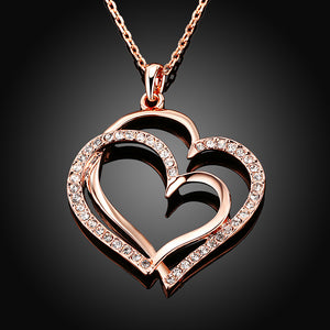 Curved Duo Intertwined Heart Shaped Swarovski Elements Necklace in 14K Rose Gold, Necklaces, Golden NYC Jewelry, Golden NYC Jewelry  jewelryjewelry deals, swarovski crystal jewelry, groupon jewelry,, jewelry for mom,