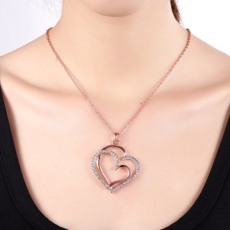 Curved Duo Intertwined Heart Shaped Swarovski Elements Necklace in 14K Rose Gold, Necklaces, Golden NYC Jewelry, Golden NYC Jewelry  jewelryjewelry deals, swarovski crystal jewelry, groupon jewelry,, jewelry for mom,