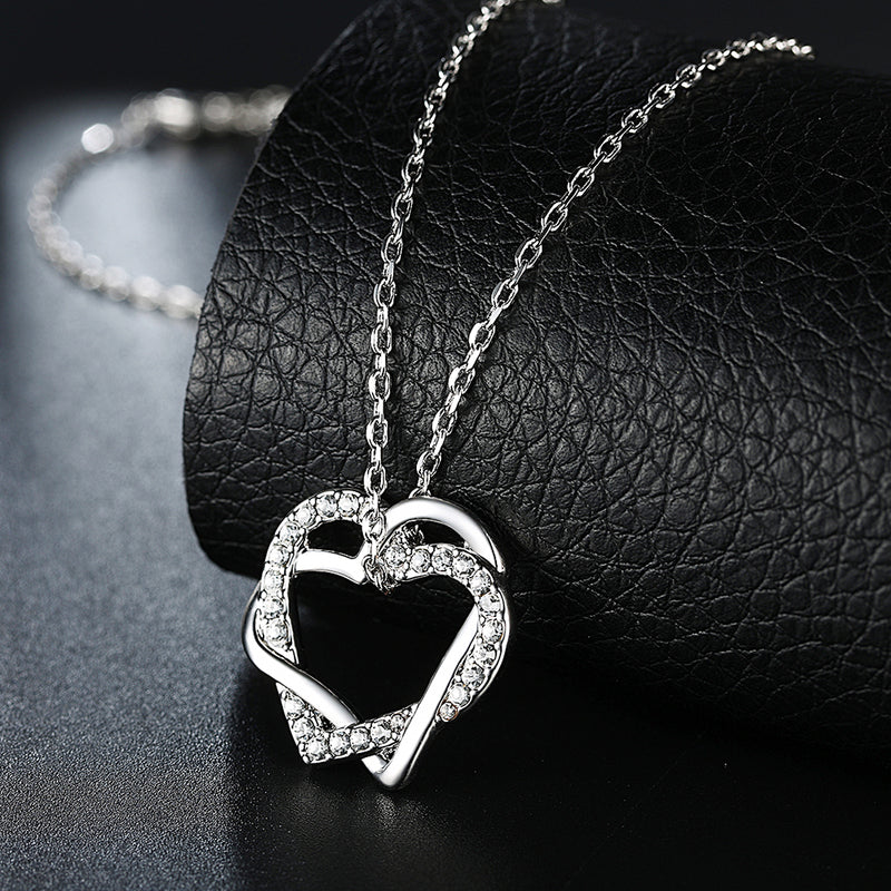 Duo Intertwined Heart Shaped Swarovski Elements Necklace in 18K White Gold, Necklaces, Golden NYC Jewelry, Golden NYC Jewelry jewelryjewelry deals, swarovski crystal jewelry, groupon jewelry,, jewelry for mom,