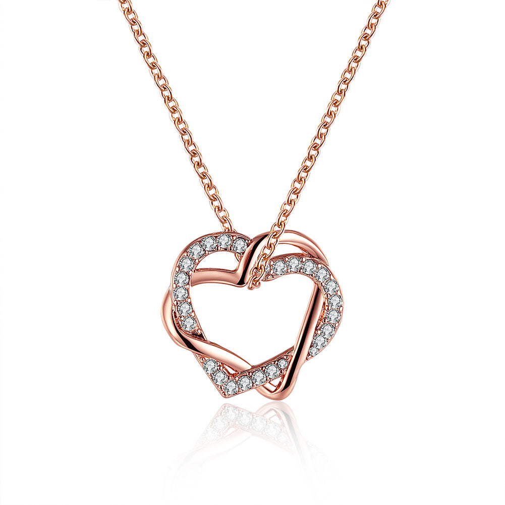 Duo Intertwined Heart Shaped Swarovski Elements Necklace in 14K Rose Gold, Necklaces, Golden NYC Jewelry, Golden NYC Jewelry  jewelryjewelry deals, swarovski crystal jewelry, groupon jewelry,, jewelry for mom,