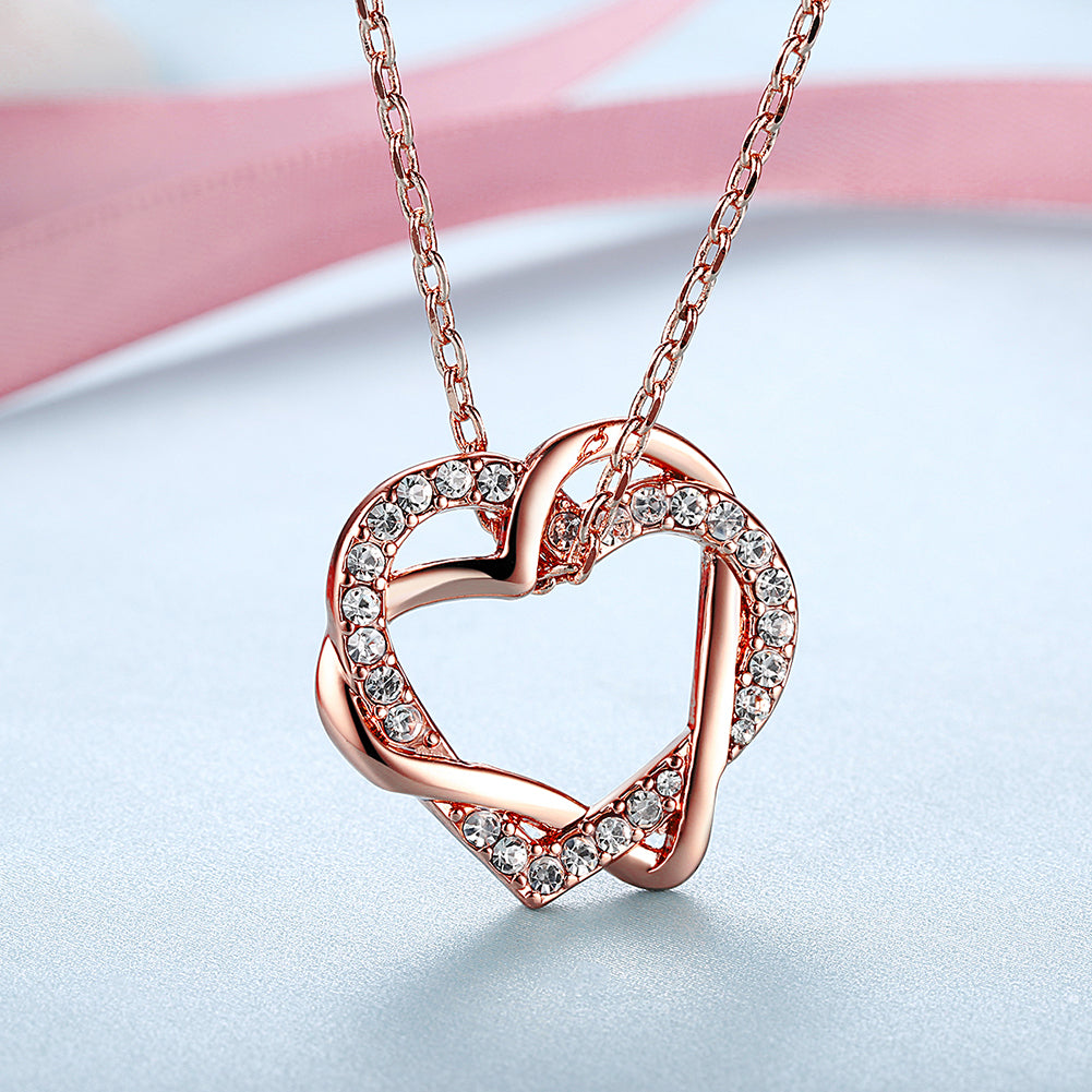 Duo Intertwined Heart Shaped Swarovski Elements Necklace in 14K Rose Gold, Necklaces, Golden NYC Jewelry, Golden NYC Jewelry  jewelryjewelry deals, swarovski crystal jewelry, groupon jewelry,, jewelry for mom,