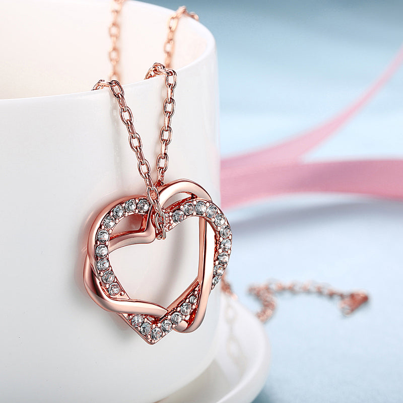 Duo Intertwined Heart Shaped Swarovski Elements Necklace in 14K Rose Gold, Necklaces, Golden NYC Jewelry, Golden NYC Jewelry  jewelryjewelry deals, swarovski crystal jewelry, groupon jewelry,, jewelry for mom,