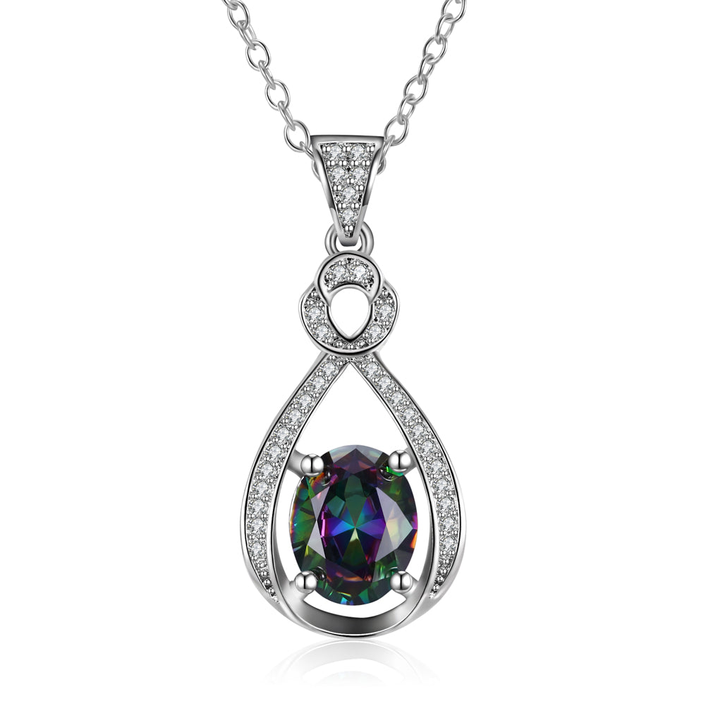Mystic Topaz White Pave Clover Shaped White Gold Necklace, , Golden NYC Jewelry, Golden NYC Jewelry fashion jewelry, cheap jewelry, jewelry for mom, 