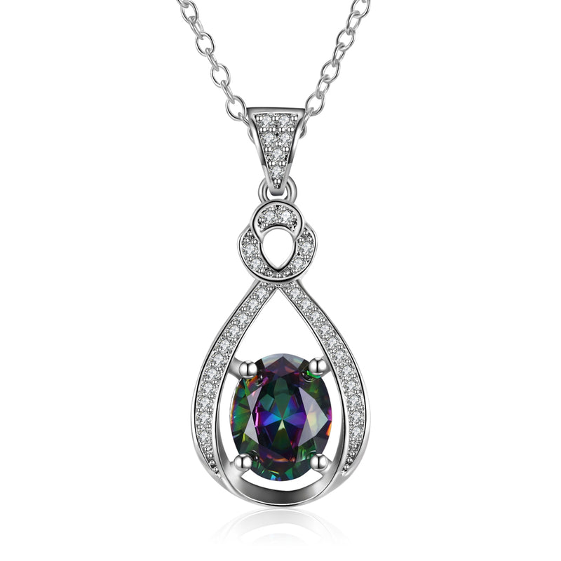 Mystic Topaz White Pave Clover Shaped White Gold Necklace, , Golden NYC Jewelry, Golden NYC Jewelry fashion jewelry, cheap jewelry, jewelry for mom, 