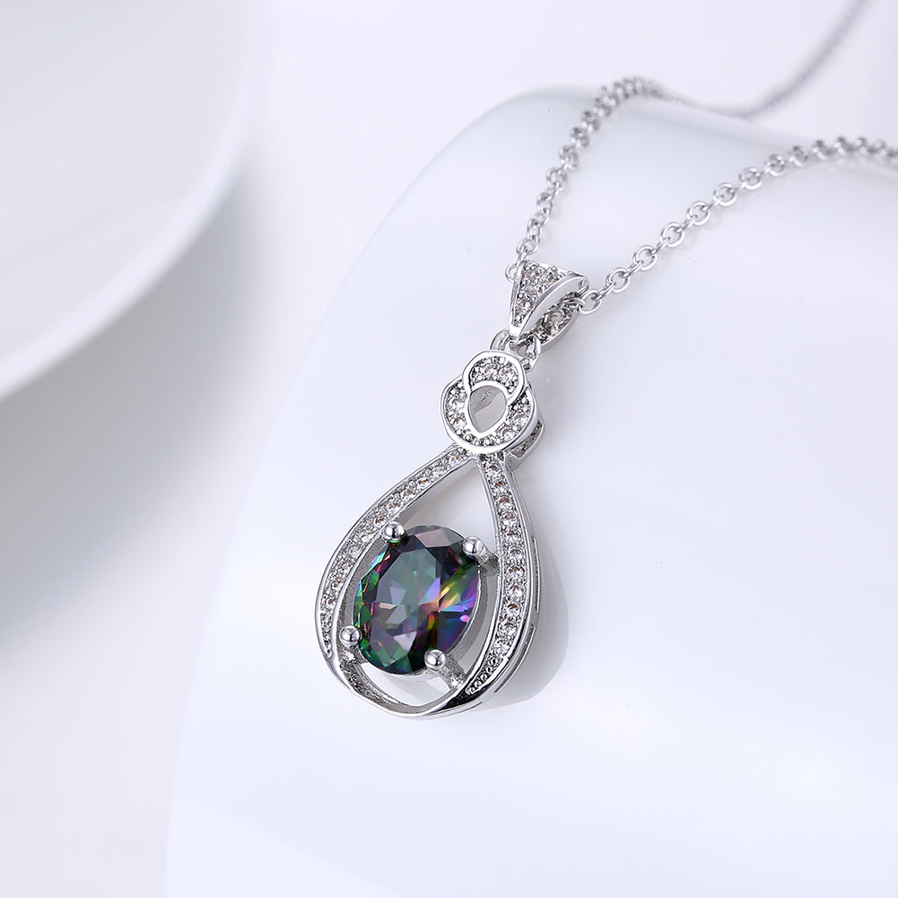 Mystic Topaz White Pave Clover Shaped White Gold Necklace, , Golden NYC Jewelry, Golden NYC Jewelry fashion jewelry, cheap jewelry, jewelry for mom, 