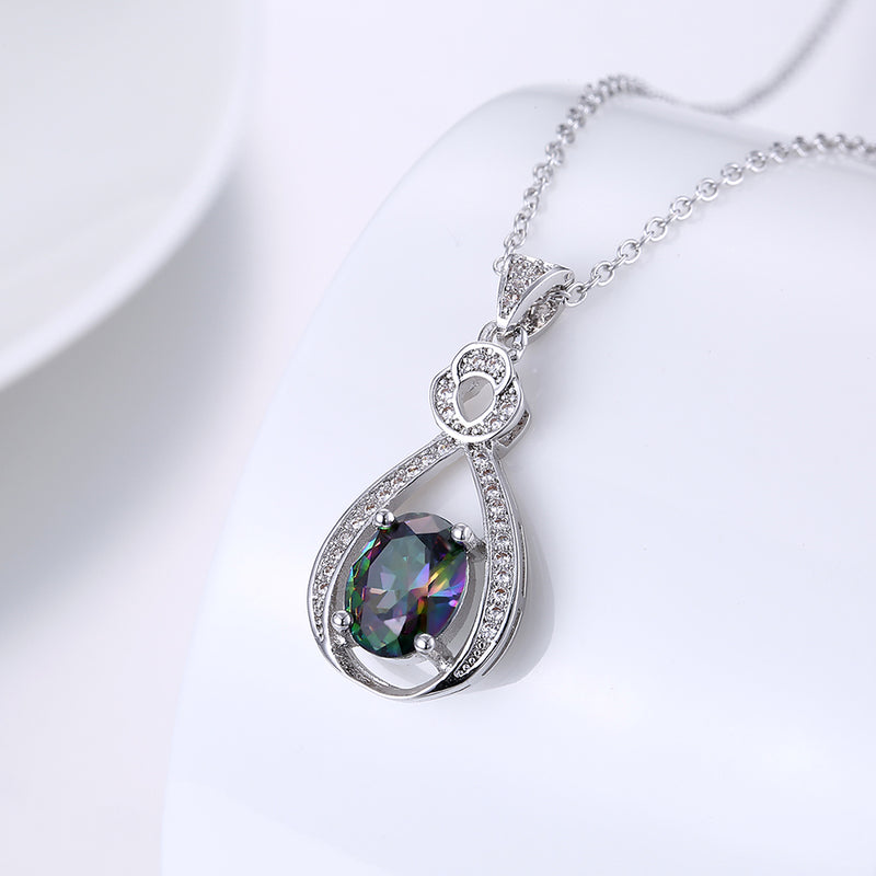 Mystic Topaz White Pave Clover Shaped White Gold Necklace, , Golden NYC Jewelry, Golden NYC Jewelry fashion jewelry, cheap jewelry, jewelry for mom, 