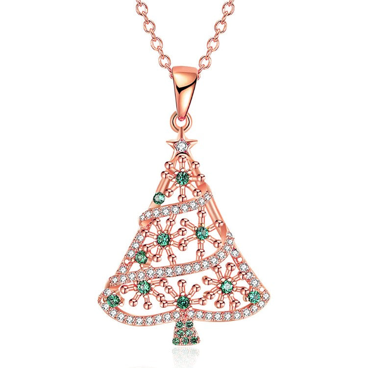 18K Rose Gold Plated Christmas Tree Green Ornaments Necklace, Necklaces, Golden NYC Jewelry, Golden NYC Jewelry jewelryjewelry deals, swarovski crystal jewelry, groupon jewelry,, jewelry for mom,