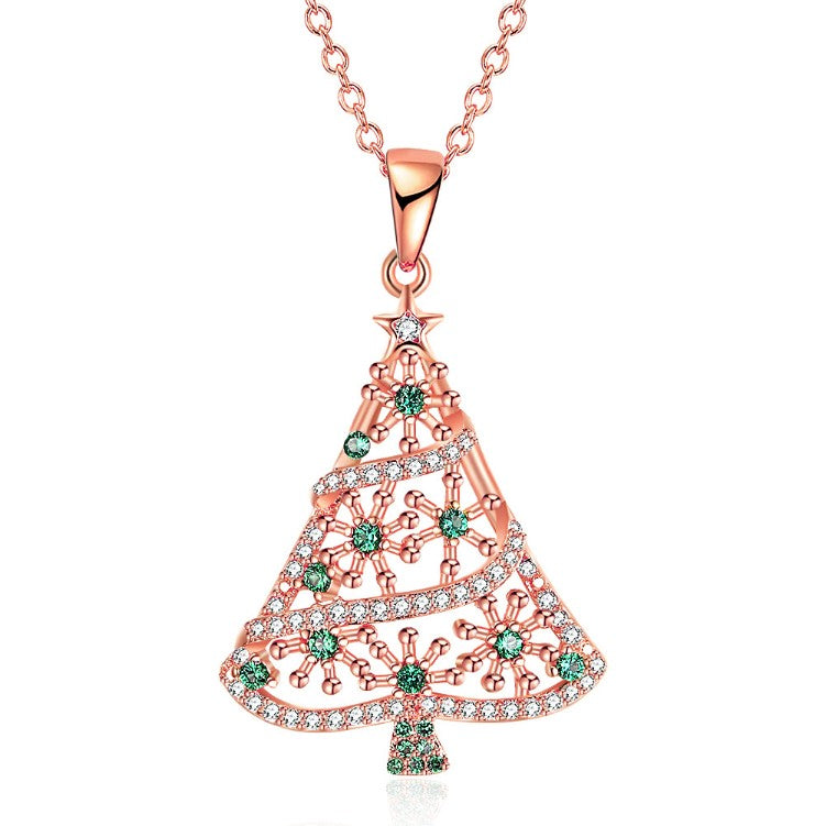 18K Rose Gold Plated Christmas Tree Green Ornaments Necklace, Necklaces, Golden NYC Jewelry, Golden NYC Jewelry  jewelryjewelry deals, swarovski crystal jewelry, groupon jewelry,, jewelry for mom,