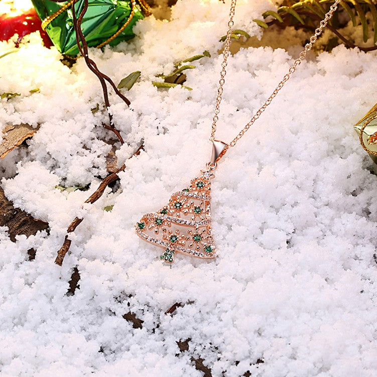 18K Rose Gold Plated Christmas Tree Green Ornaments Necklace, Necklaces, Golden NYC Jewelry, Golden NYC Jewelry jewelryjewelry deals, swarovski crystal jewelry, groupon jewelry,, jewelry for mom,