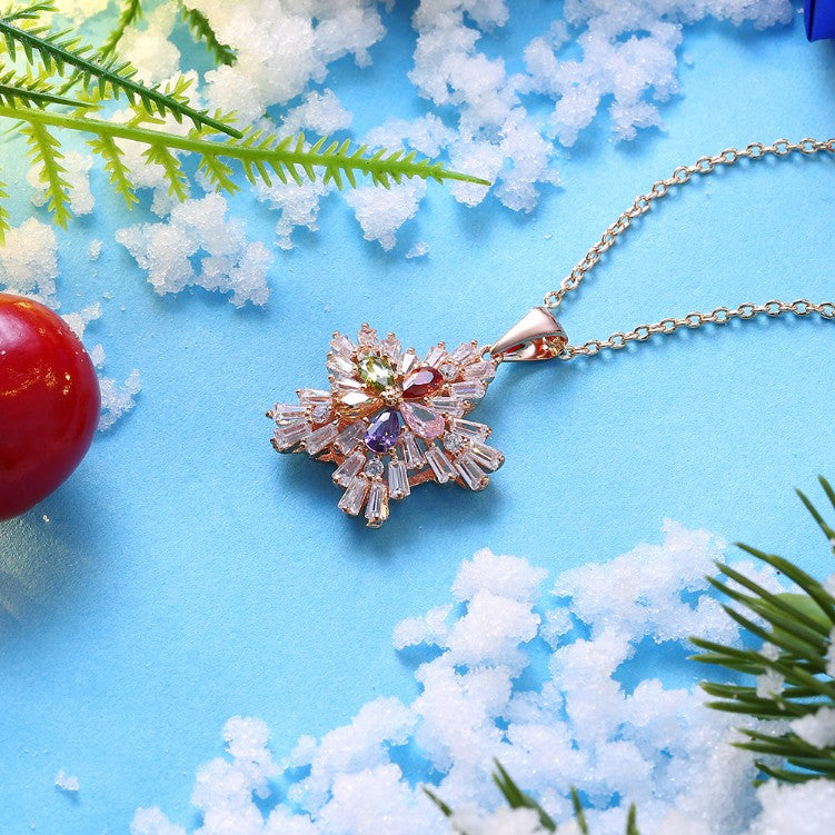 Five Stone Winter Snowflake Necklace set in 18K Rose Gold Plated, Necklaces, Golden NYC Jewelry, Golden NYC Jewelry jewelryjewelry deals, swarovski crystal jewelry, groupon jewelry,, jewelry for mom,