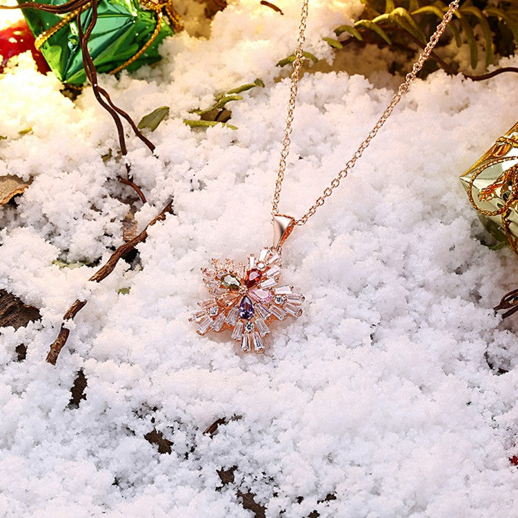Five Stone Winter Snowflake Necklace set in 18K Rose Gold Plated, Necklaces, Golden NYC Jewelry, Golden NYC Jewelry jewelryjewelry deals, swarovski crystal jewelry, groupon jewelry,, jewelry for mom,