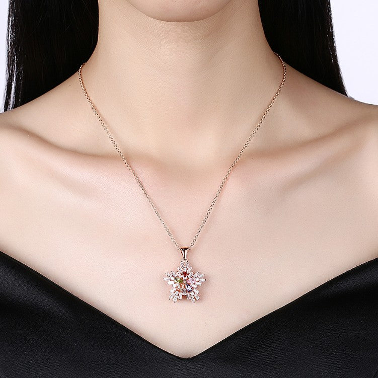 Five Stone Winter Snowflake Necklace set in 18K Rose Gold Plated, Necklaces, Golden NYC Jewelry, Golden NYC Jewelry jewelryjewelry deals, swarovski crystal jewelry, groupon jewelry,, jewelry for mom,
