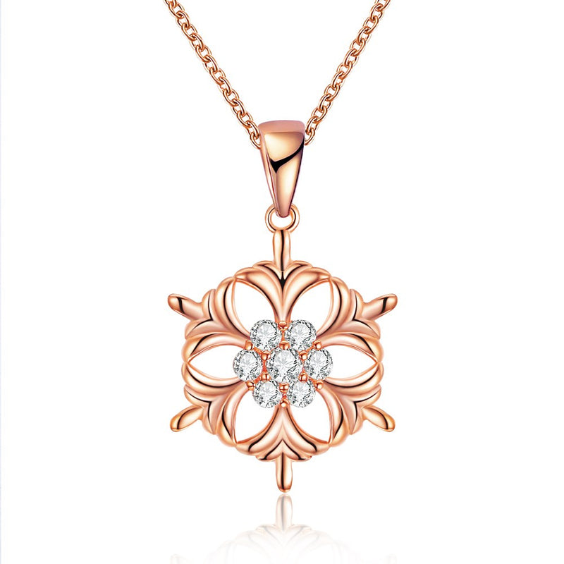 Snowflake Christmas Inspired Necklace in 18K Rose Gold Plated