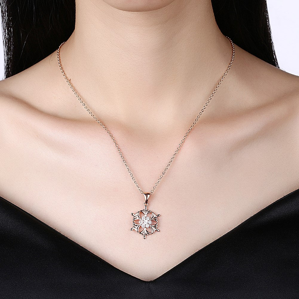 Snowflake Christmas Inspired Necklace in 18K Rose Gold Plated