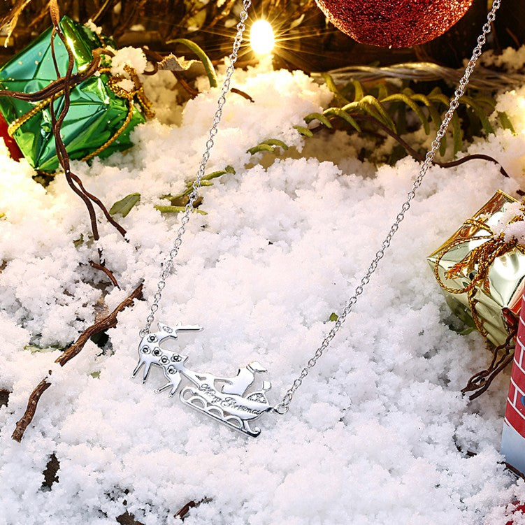 Santa's Sleigh Necklace in 18K Rose or White Gold Plated