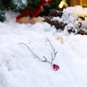 Reindeer Christmas Inspired Necklace in 18K White Gold Plated