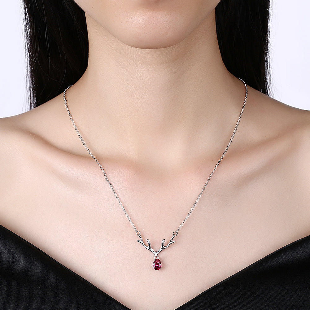 Reindeer Christmas Inspired Necklace in 18K White Gold Plated