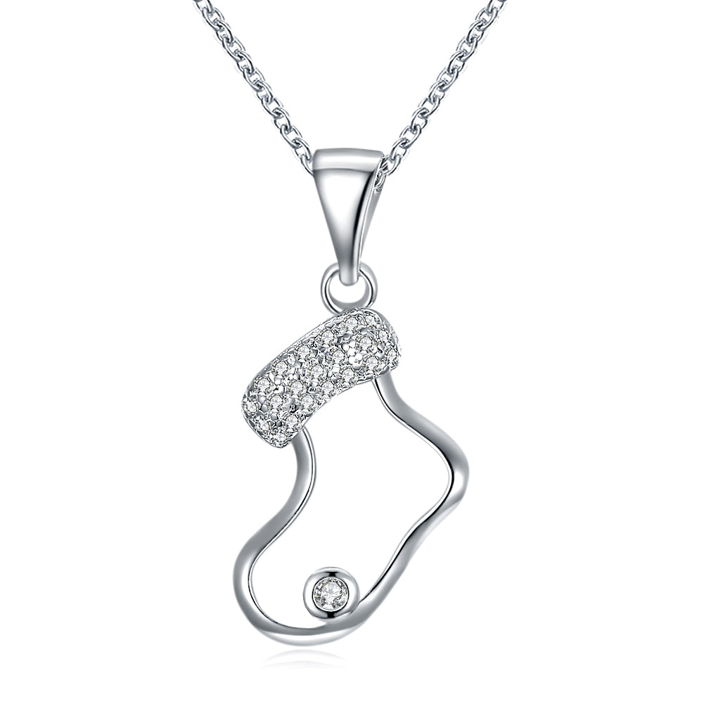 Stocking Christmas Inspired Necklace in 18K White Gold Plated