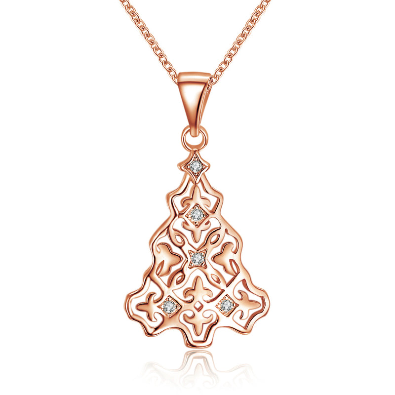 Tree Christmas Inspired Necklace in 18K Rose Gold Plated