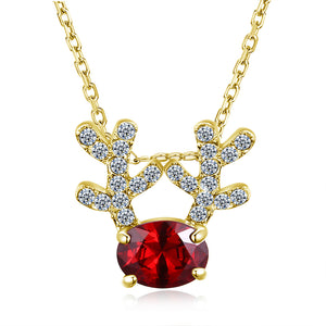 Christmas Themed Reindeer Austrian Elements Necklace in 14K Gold - Multiple Options