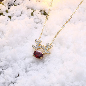 Christmas Themed Reindeer Austrian Elements Necklace in 14K Gold - Multiple Options