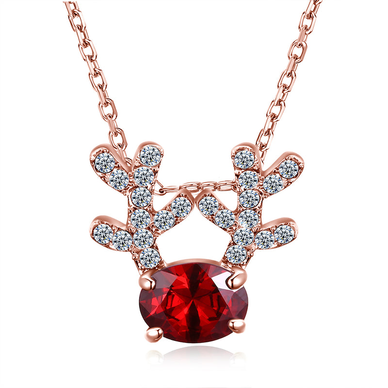 Christmas Themed Reindeer Austrian Elements Necklace in 14K Gold - Multiple Options