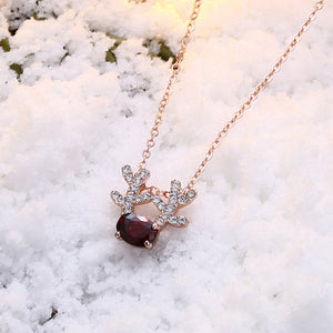 Christmas Themed Reindeer Austrian Elements Necklace in 14K Gold - Multiple Options