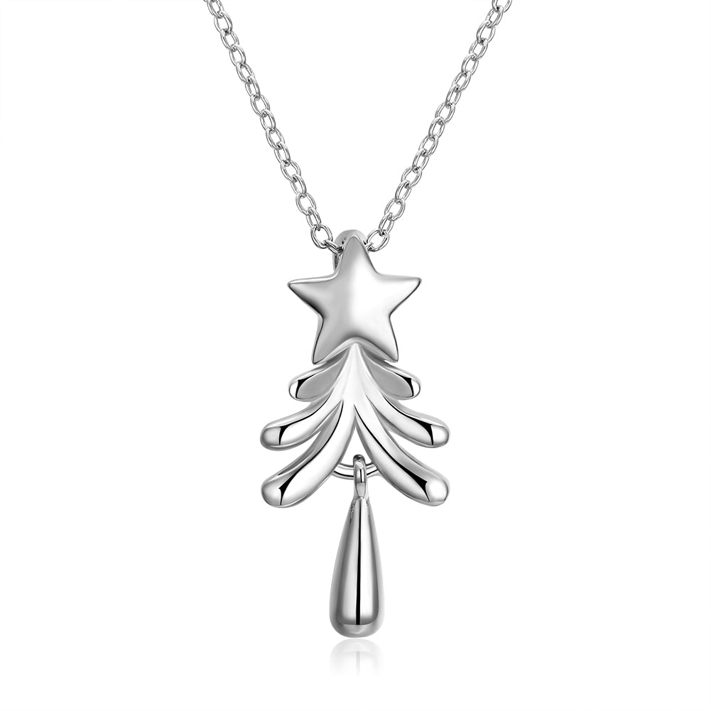 Tree with Star Christmas Inspired Necklace in 18K White Gold Plated