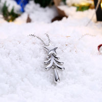 Tree with Star Christmas Inspired Necklace in 18K White Gold Plated