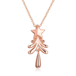 Tree with Star Christmas Inspired Necklace in 18K Rose Gold Plated