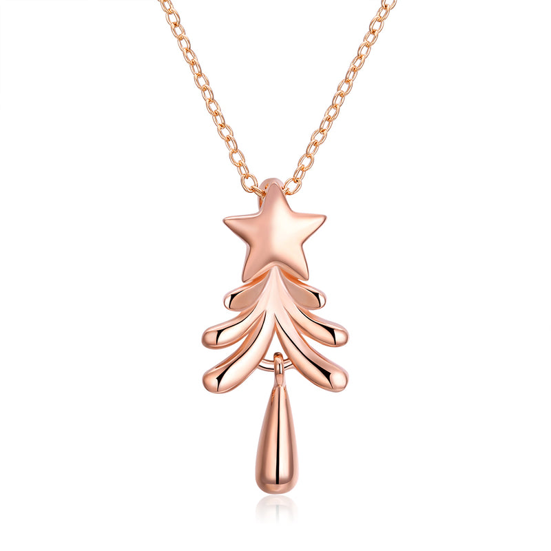 Tree with Star Christmas Inspired Necklace in 18K Rose Gold Plated