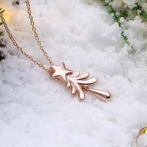 Tree with Star Christmas Inspired Necklace in 18K Rose Gold Plated