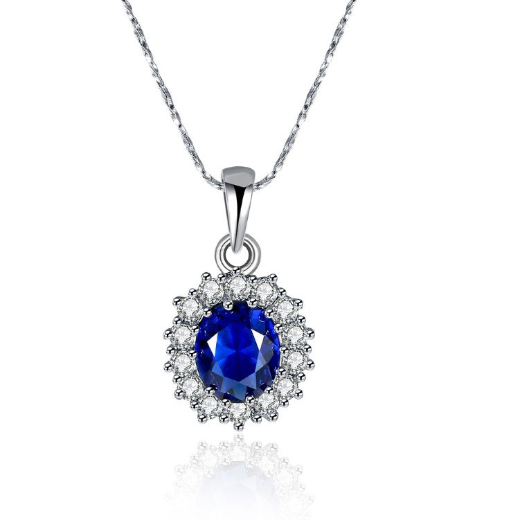 3.55 CTTW Sapphire Oval Cut Necklace Set in 18K White Gold Plated, Necklaces, Golden NYC Jewelry, Golden NYC Jewelry  jewelryjewelry deals, swarovski crystal jewelry, groupon jewelry,, jewelry for mom,
