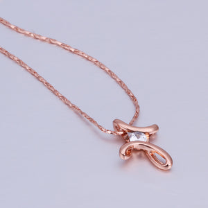 Austrian Elements Curved Pendant Necklace in 14K Rose