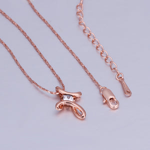 Austrian Elements Curved Pendant Necklace in 14K Rose