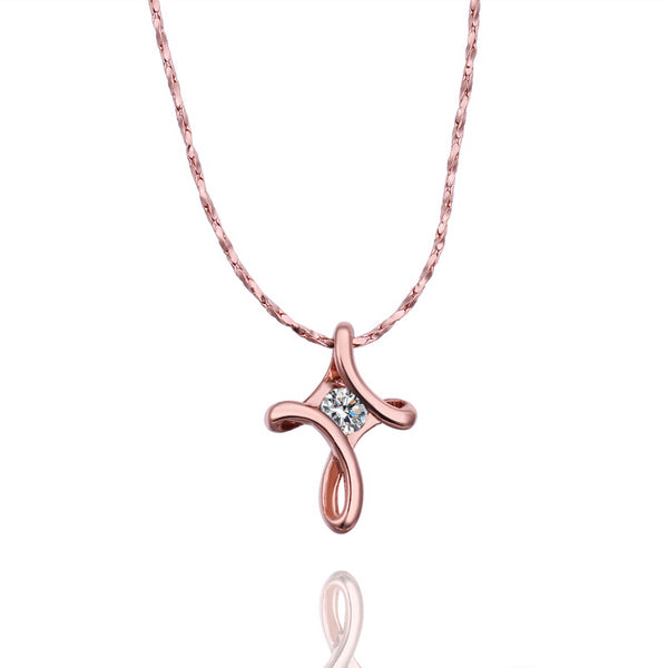 Austrian Elements Curved Pendant Necklace in 14K Rose