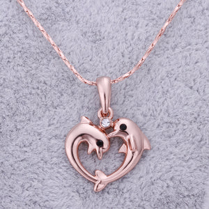 Loving Dolphins Necklace in 18K Rose Gold Plated