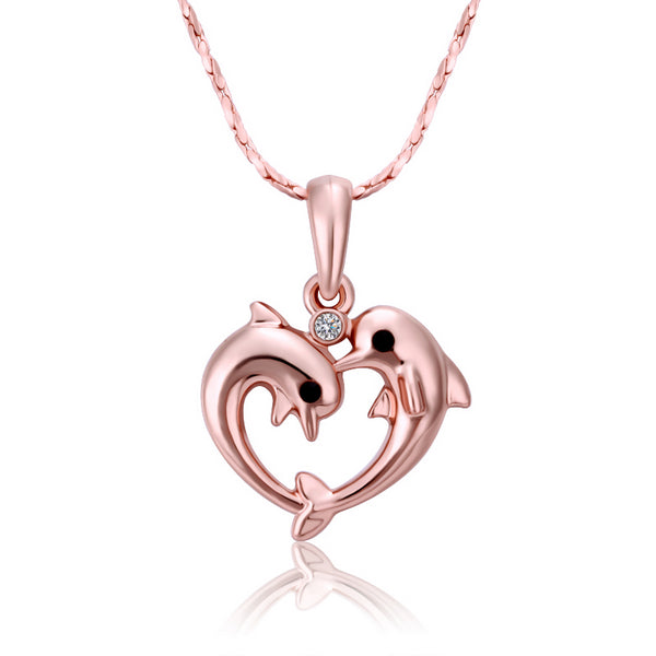 Loving Dolphins Necklace in 18K Rose Gold Plated